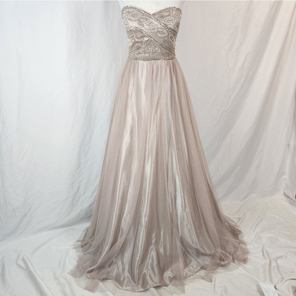 Jump Apparel Formal Tulle Satin Beaded Dress